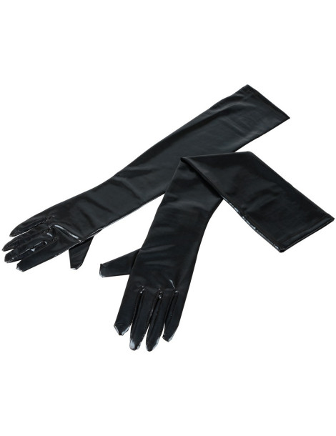 Černé lesklé rukavice, extra dlouhé