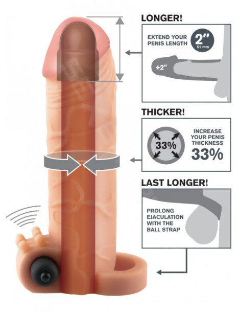 Návlek na penis , vibrační (zvětší o 5,1 cm)