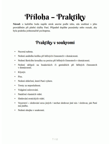 BDSM smlouva o otroctví , Paní a otrok