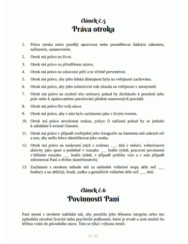 BDSM smlouva o otroctví , Paní a otrok