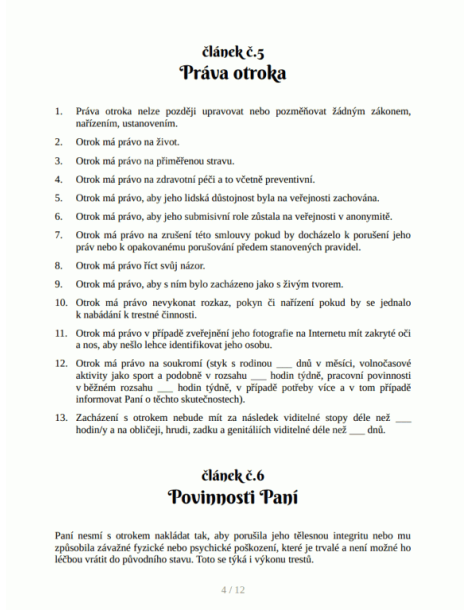 BDSM smlouva o otroctví , Paní a otrok