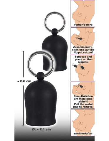 Přísavky na bradavky s kovovými kroužky Black Velvets (silikonové)