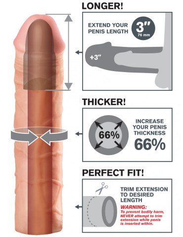 Realistický návlek na penis MEGA (zvětší o 7,6 cm)
