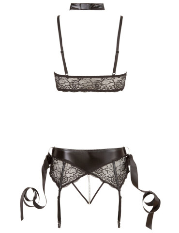 Set erotického prádla s podvazky, obojkem a saténovými pouty , BONDAGE Cottelli Collection