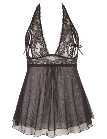 Průsvitný černý babydoll s krajkou a průstřihy na prsou , Cottelli Collection