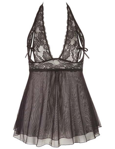 Průsvitný černý babydoll s krajkou a průstřihy na prsou , Cottelli Collection