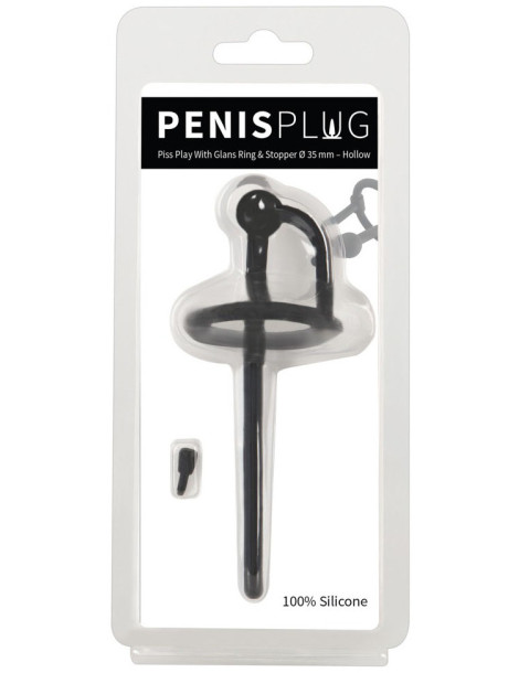 Silikonový dutý dilatátor Piss Play , s kroužkem za žalud a zátkou, 6 mm