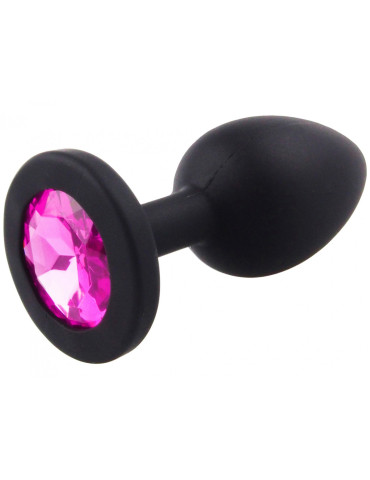 Malý anální kolík ze silikonu se šperkem , tmavě růžový