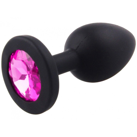 Malý anální kolík ze silikonu se šperkem , tmavě růžový