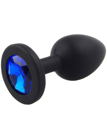 Malý anální kolík ze silikonu se šperkem , tmavě modrý