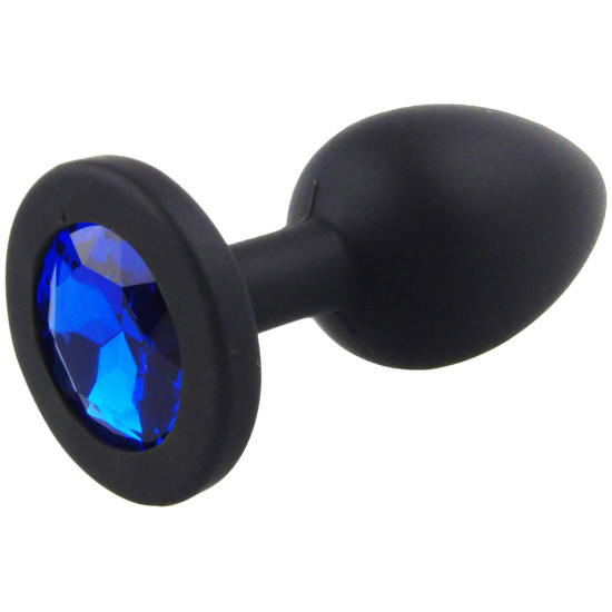 Malý anální kolík ze silikonu se šperkem , tmavě modrý