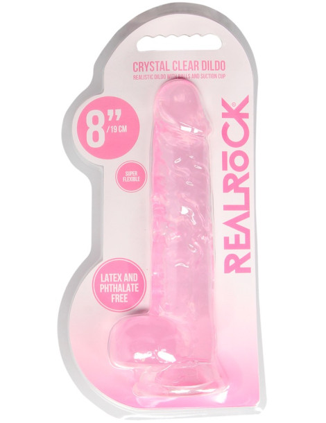 Realistické dildo s varlaty a přísavkou RealRock 8" , SHOTS (růžové)
