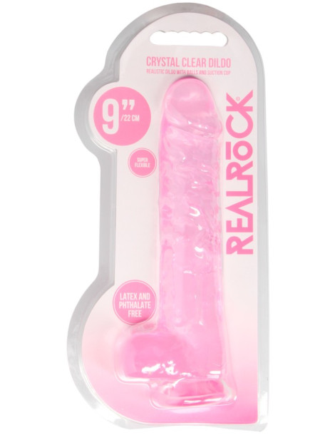 Realistické dildo s varlaty a přísavkou RealRock 9" , SHOTS (růžové)