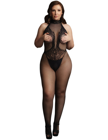 Síťovaný catsuit s krajkou a otvorem v rozkroku Le Désir , SHOTS (plus size)