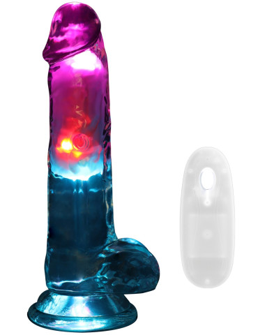 Svítící realistický vibrátor s varlaty a přísavkou (+ dálkový ovladač) 7" , RealRock
